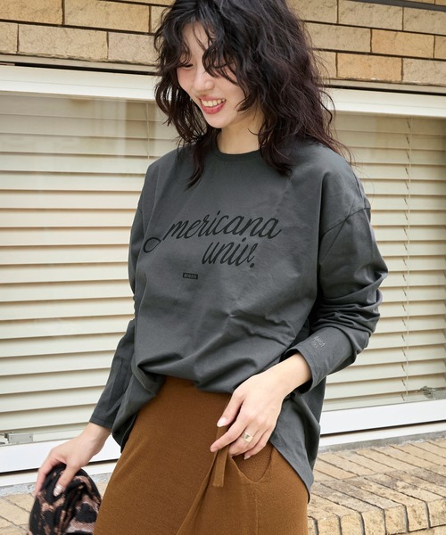 Americana アメリカーナ 長袖Tシャツ チュニック AMERICANA（アメリカーナ） tシャツ 別注 リラックスフィット ワッフル