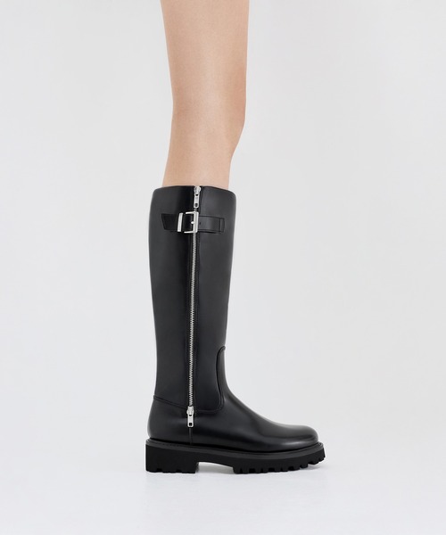 【美品】ing ロングブーツ レザー サイドジップ ブラック 26 ing/イング ロングブーツ 本革 ダークブラウン サイドジップ24EE ロー