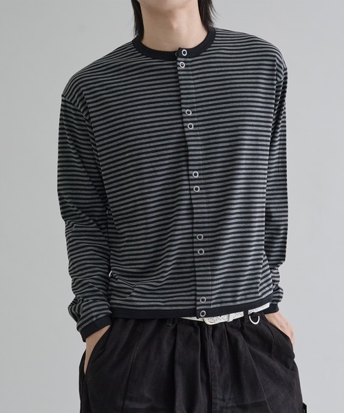 stone  スナップボタン　カーディガン　黒 セール】限定展開 スナップ ボタン ニット カーディガン（カーディガン
