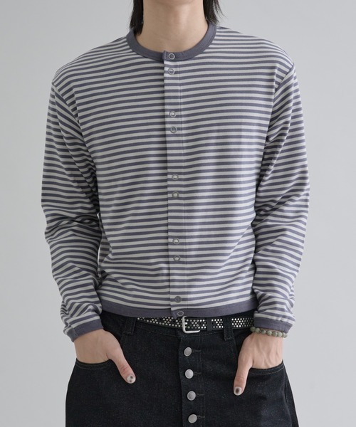 カーディガン Crew neck snap button cardigan / クルーネックスナップ