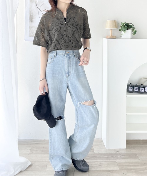 「classicalelf」 半袖ブラウス X-LARGE チャコールグレー レディース_画像2