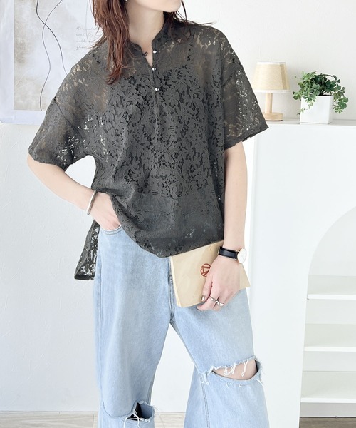 「classicalelf」 半袖ブラウス X-LARGE チャコールグレー レディース_画像3