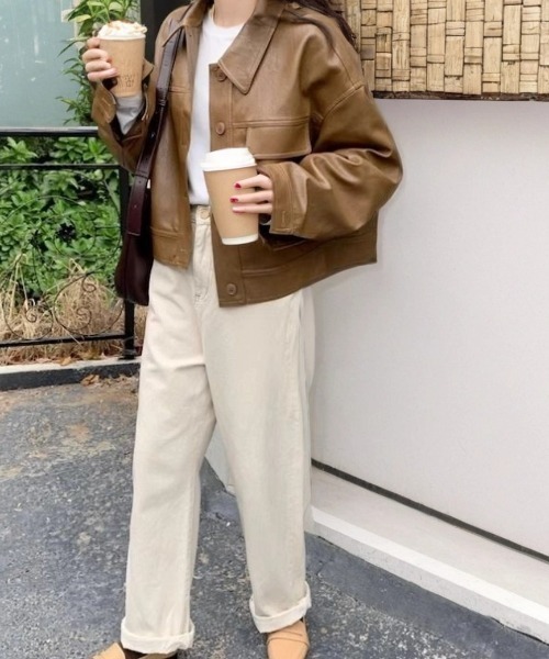 cammie コート アウター フェイクレザーコーチジャケット レディース