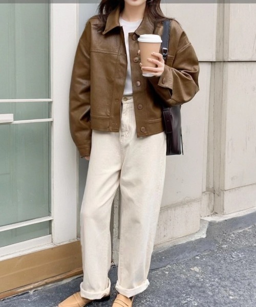 cammie コート アウター フェイクレザーコーチジャケット レディース