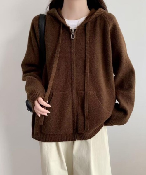 うさとの服✴︎美品✴︎フード付き多色カーディガン ファー付 ニットフードカーディガン[品番：KH000015768]｜VIVID LADY