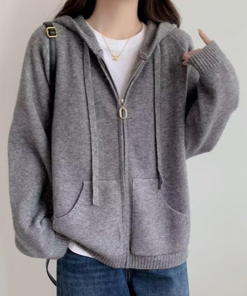 うさとの服✴︎美品✴︎フード付き多色カーディガン ファー付 ニットフードカーディガン[品番：KH000015768]｜VIVID LADY