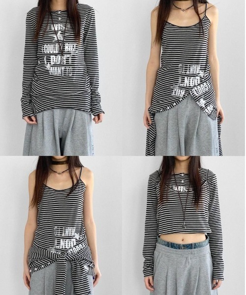 Lis ardent tシャツ ボーダー2WAYレイヤードトップス／キャミ×ロンT