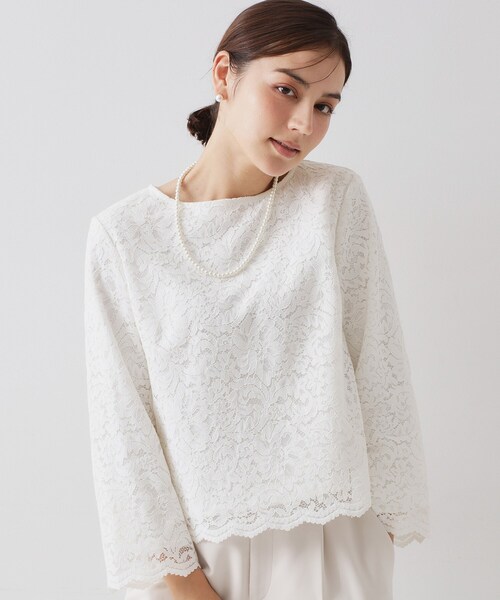 しほ ノーウォス ブラウス レース プルオーバー 白 OPAQUE.CLIP（オペークドットクリップ） ブラウス シャツ 「通勤