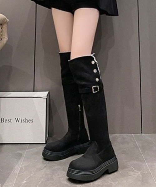 【BLS】【S-LLサイズ展開・美脚効果あり】2WAYムートンカバーブーツ lilful ブーツ 2WAY 折り返しボア ムートンロングブーツ スエード