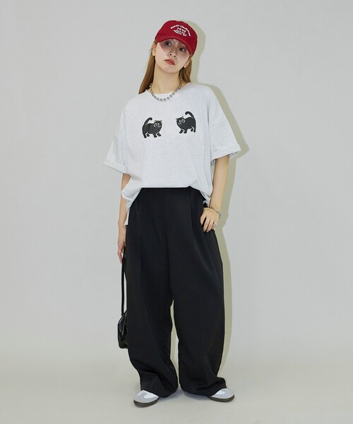 「PUBLUX」 半袖Tシャツ フリ- ブラック レディース_画像6