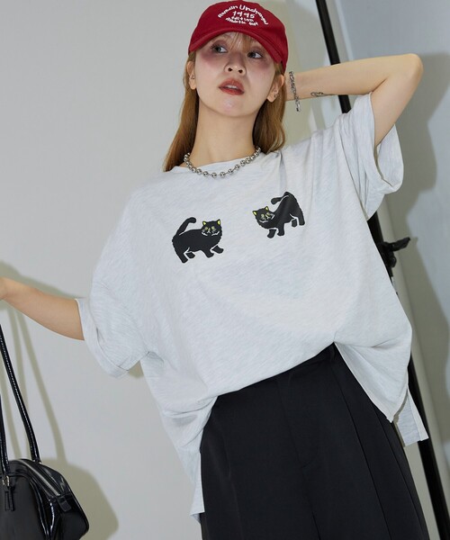 「PUBLUX」 半袖Tシャツ フリ- ブラック レディース_画像8