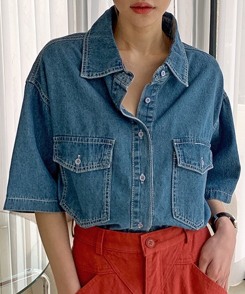 「DAY CLOSET」 半袖シャツ ONE SIZE サックスブルー レディース_画像2