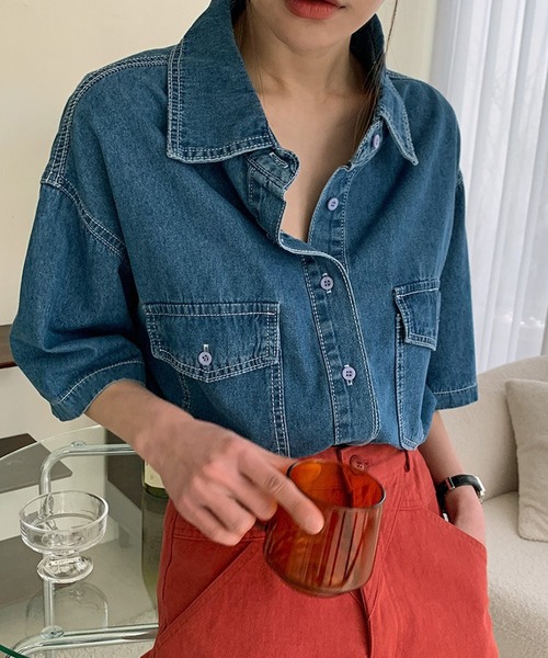 「DAY CLOSET」 半袖シャツ ONE SIZE サックスブルー レディース_画像3