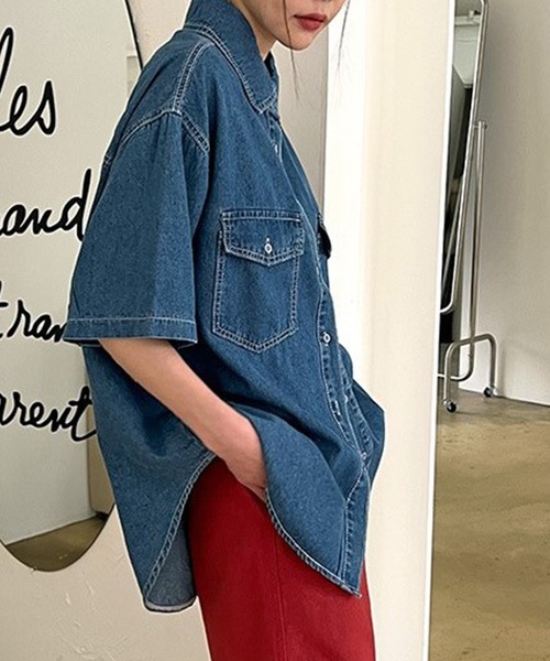 「DAY CLOSET」 半袖シャツ ONE SIZE サックスブルー レディース_画像5