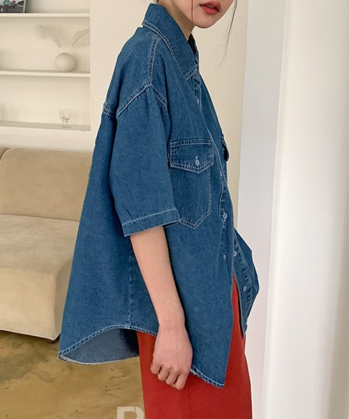 「DAY CLOSET」 半袖シャツ ONE SIZE サックスブルー レディース_画像6