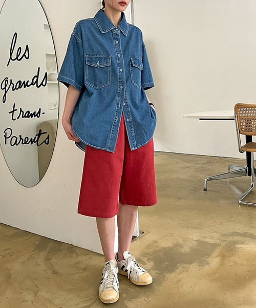 「DAY CLOSET」 半袖シャツ ONE SIZE サックスブルー レディース_画像7