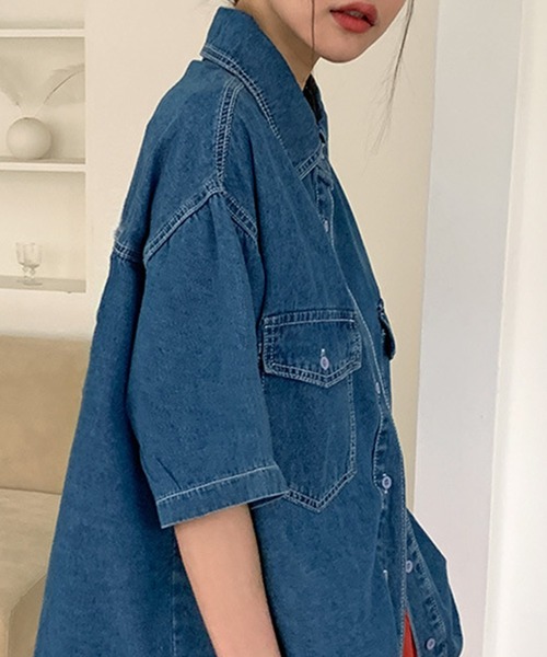 「DAY CLOSET」 半袖シャツ ONE SIZE サックスブルー レディース_画像9