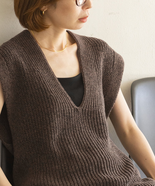 NOBLE ブラウン Vネック ノースリーブニットベスト NOBLE（ノーブル） ニットベスト FREE ブラウン レディース : ZOZOTOWN
