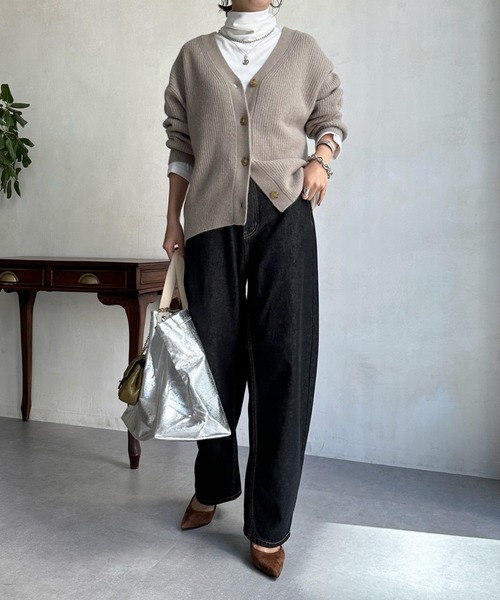 「DouDou」 ニットカーディガン FREE モカ レディース_画像3