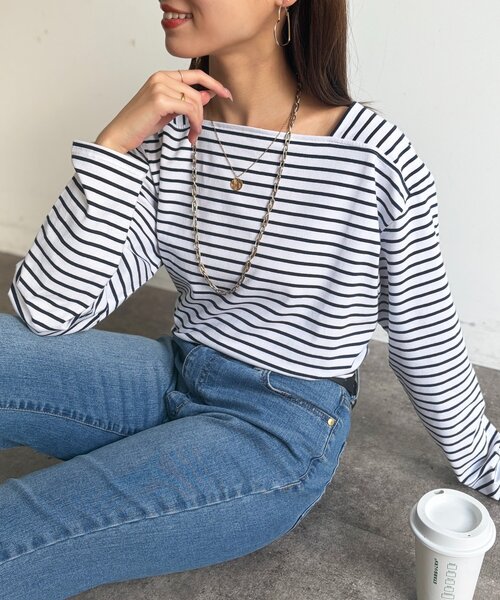 Chez toi（シェトワ） tシャツ スクエアボーダーカットソー レディース