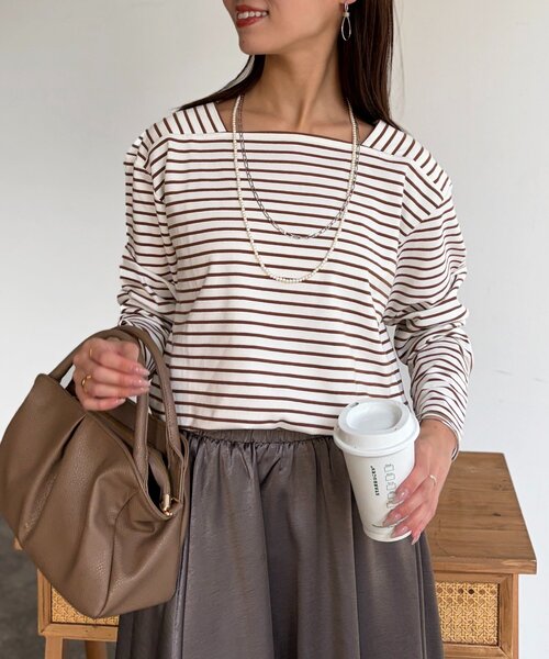 Chez toi（シェトワ） tシャツ スクエアボーダーカットソー レディース