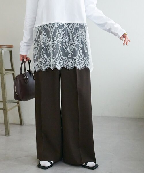 ワイドパンツ スラックス パンツ とろみ2タックワイドパンツ「WEB限定カラーあり」 レディースの画像