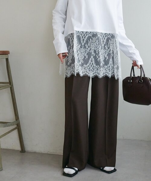 ワイドパンツ スラックス パンツ とろみ2タックワイドパンツ「WEB限定カラーあり」 レディースの画像