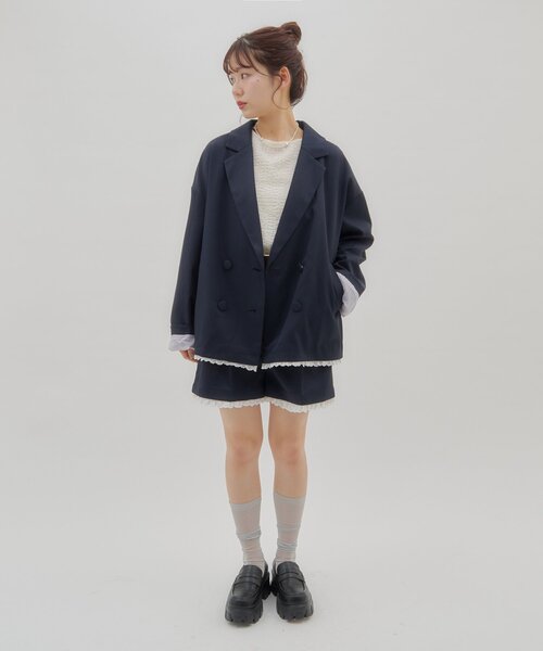 【タイムセール】DISCOAT umm. 裾レースジャケット グレー umm./セットアップ対応】裾レースジャケット（テーラードジャケット
