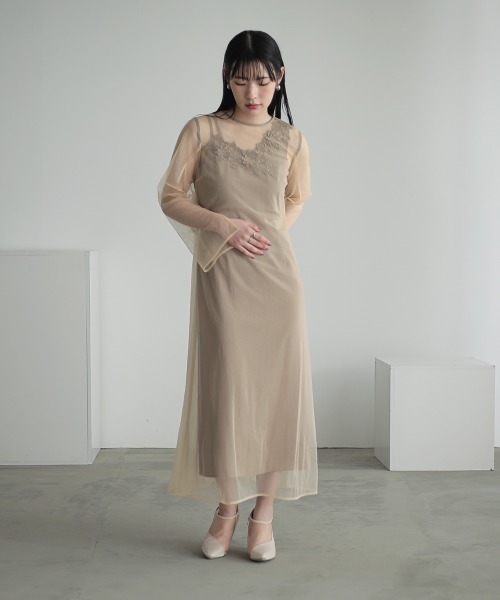 「Callarus」 長袖ワンピース M ベージュ レディース_画像4