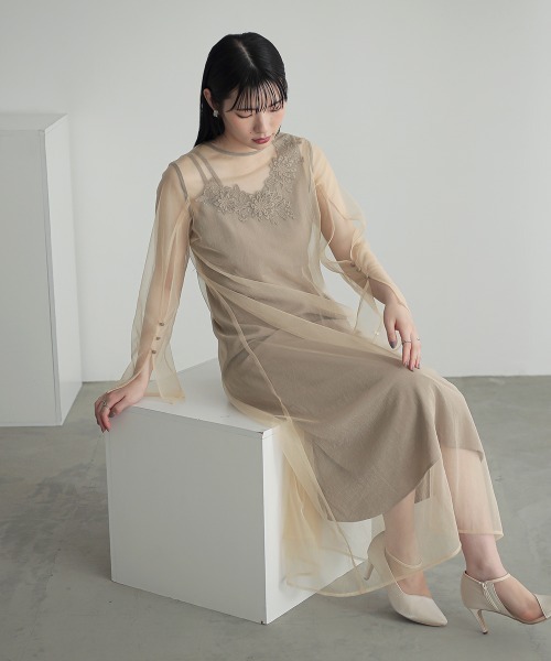 「Callarus」 長袖ワンピース M ベージュ レディース_画像5