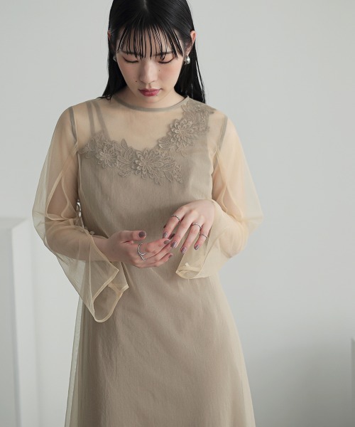 「Callarus」 長袖ワンピース M ベージュ レディース_画像6