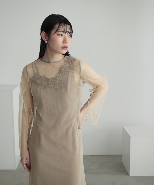 「Callarus」 長袖ワンピース M ベージュ レディース_画像7