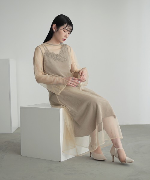 「Callarus」 長袖ワンピース M ベージュ レディース_画像8