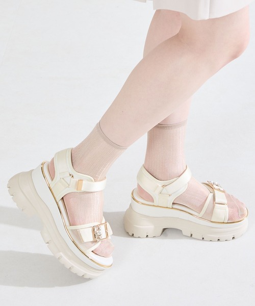 スポーツサンダル サンダル ビジュー バックル 厚底 スポサン /61206 レディースの画像