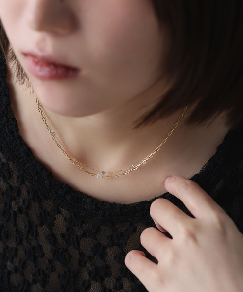 ネックレス ダブルホールダイヤ5Pネックレス K18 レディースの画像