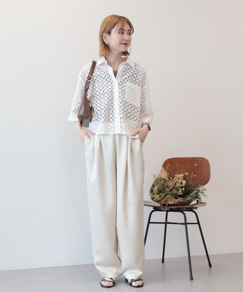 【holk】ビショップ別注　レディース半袖シャツ AMERICAN HOLIC（アメリカンホリック） ブラウス シャツ 半袖 刺繍