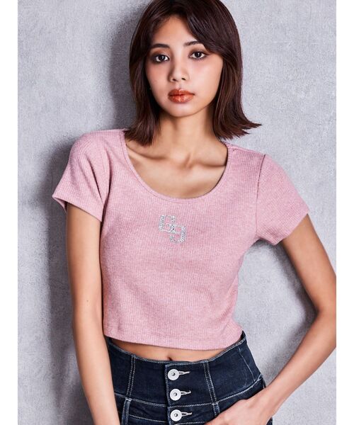 GYDA（ジェイダ） tシャツ 半袖 GGロゴラインストーンラメテレコハーフ