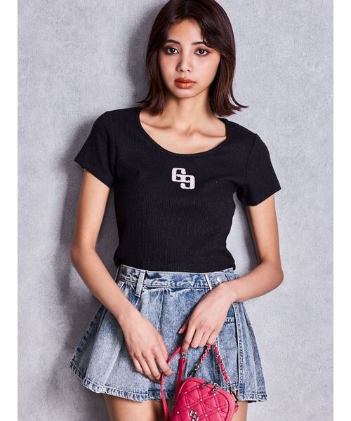GYDA（ジェイダ） tシャツ 半袖 GGロゴラインストーンラメテレコハーフ