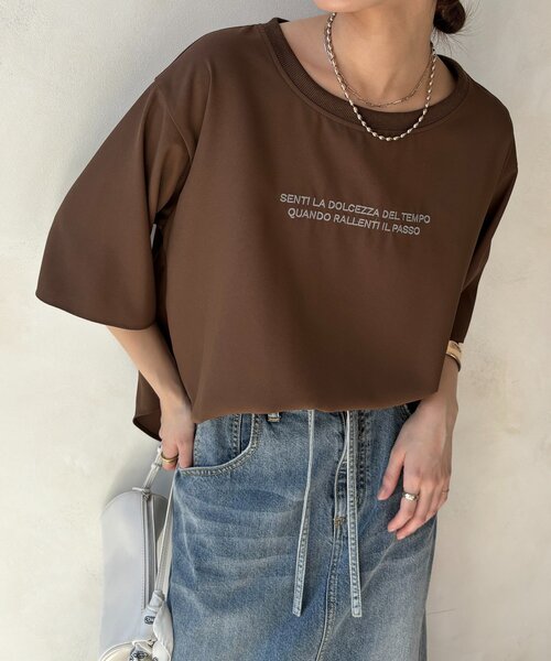 ブラウス シャツ 刺繍ロゴジョーゼットTEE レディースの画像