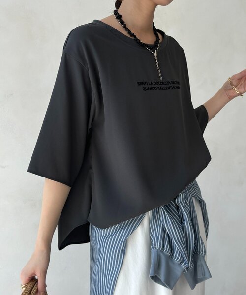 ブラウス シャツ 刺繍ロゴジョーゼットTEE レディースの画像