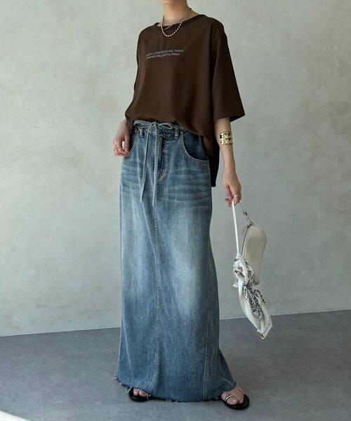 ブラウス シャツ 刺繍ロゴジョーゼットTEE レディースの画像