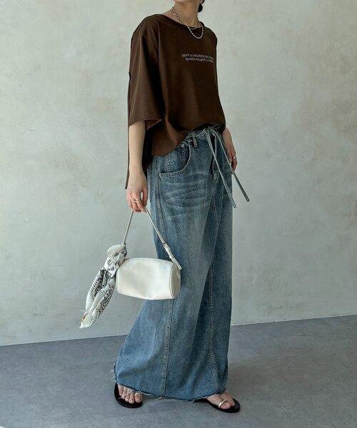 ブラウス シャツ 刺繍ロゴジョーゼットTEE レディースの画像