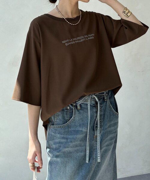 ブラウス シャツ 刺繍ロゴジョーゼットTEE レディースの画像