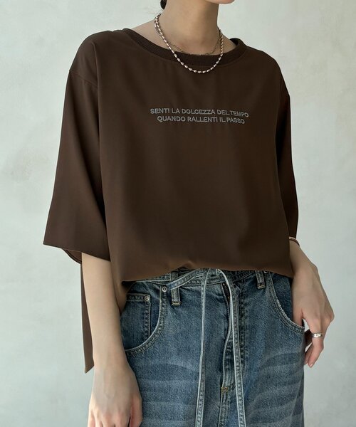 ブラウス シャツ 刺繍ロゴジョーゼットTEE レディースの画像
