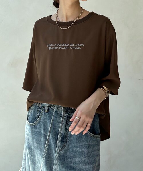 ブラウス シャツ 刺繍ロゴジョーゼットTEE レディースの画像