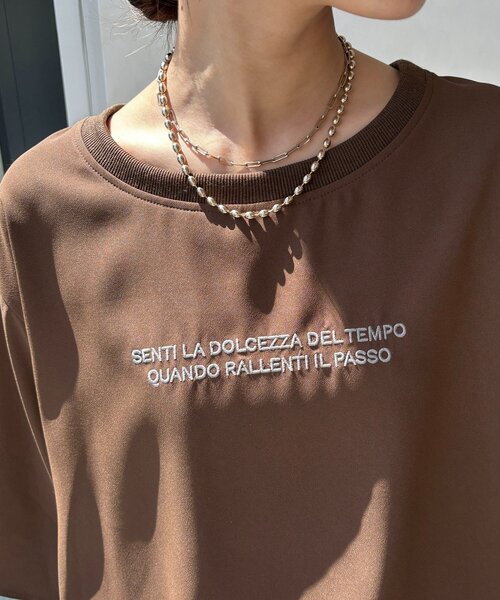 ブラウス シャツ 刺繍ロゴジョーゼットTEE レディースの画像