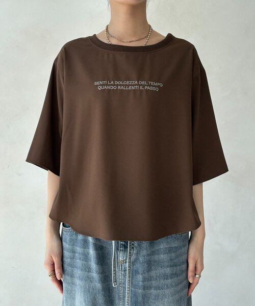 ブラウス シャツ 刺繍ロゴジョーゼットTEE レディースの画像