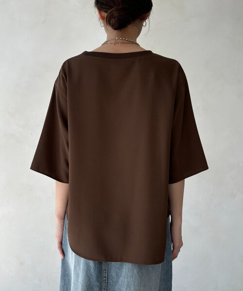 ブラウス シャツ 刺繍ロゴジョーゼットTEE レディースの画像