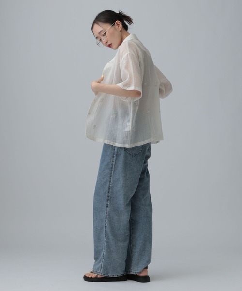 LEPSIM（レプシィム） ブラウス シャツ 刺繍ワッシャー開襟シャツ
