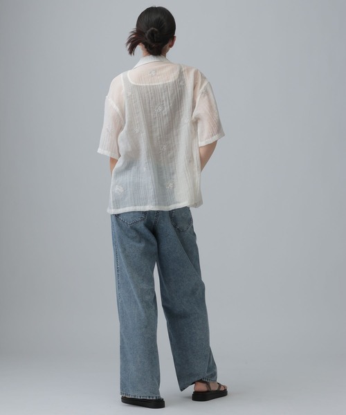 LEPSIM（レプシィム） ブラウス シャツ 刺繍ワッシャー開襟シャツ